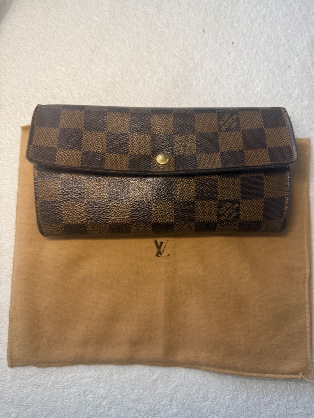 Louis Vuitton Sarah Wallet Damier Ebene Canvas Brown Long Envelope Flap - Picture 1 of 16